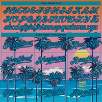 Custom Orange Teal-Navy 3D Pattern Design Sun Beach Hawaii Palm Trees Authentic Baseball Jersey